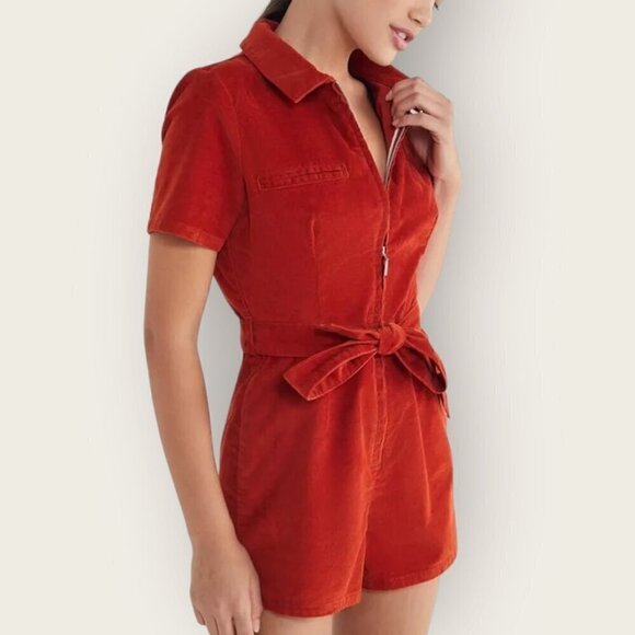 Urban Outfitters BDG Hello Sunshine Corduroy Zip Front Romper Rust Orange - Picture 12 of 12
